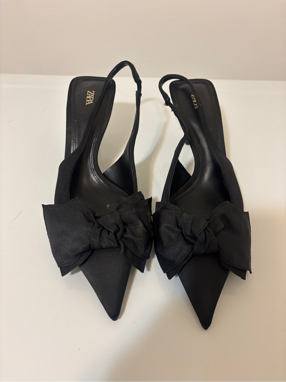 ZARA Black Pointed Slingback Heels with Bow Detail